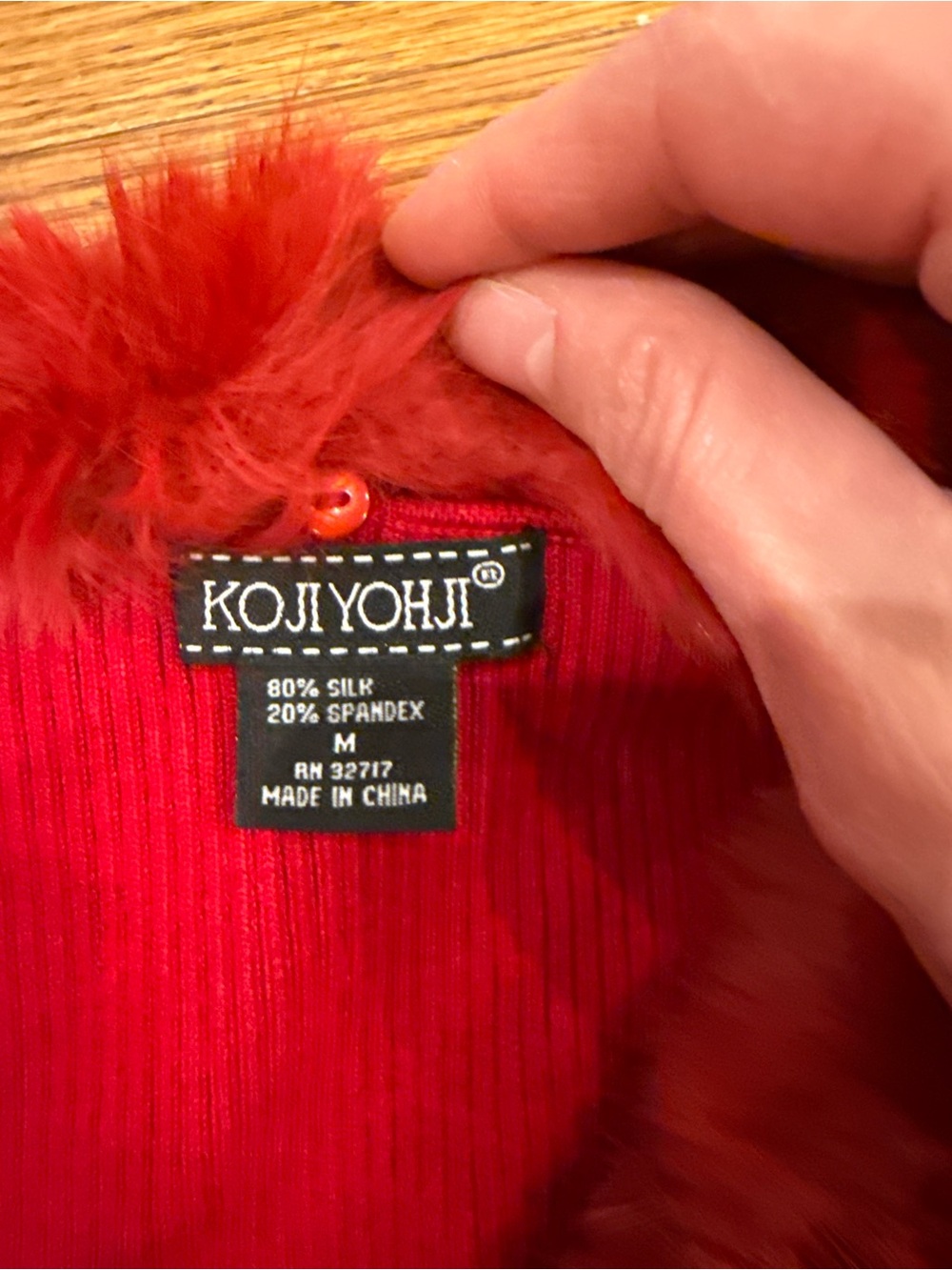 Red Ribbed Button-Up Sweater with Fur Collar - Picture 4 of 5